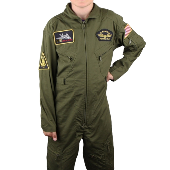 Kids Air Force Pilot Flight Suit XL Costume Military Coveralls Tactical Jumpsuit - Picture 4 of 5